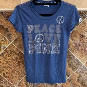 VICTORIA'S SECRET PINK BLING PEACE LOVE PINK SHIRT SIZE MEDIUM